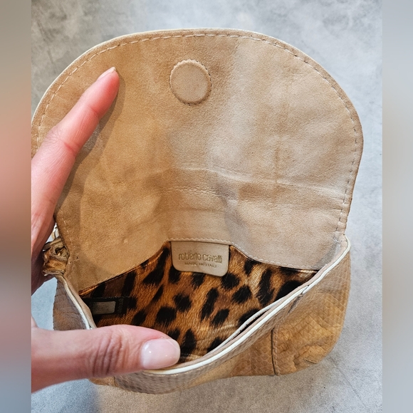 ROBERTO CAVALLI PYTHON CLUTCH WITH CRYSTAL ZEBRA CUFF BRACELET - Picture 7 of 11